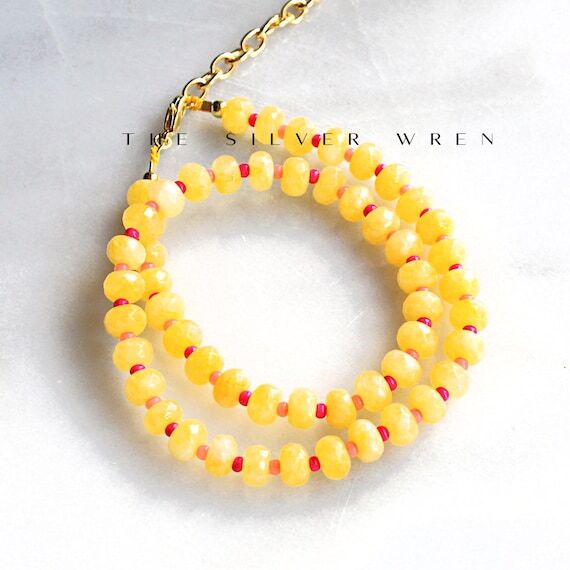Handmade Yellow Jade Beaded Necklace, Everyda...