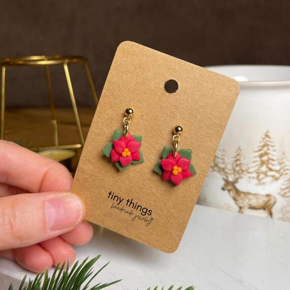 Poinsettia earrings 24k gold-plated | handmad...