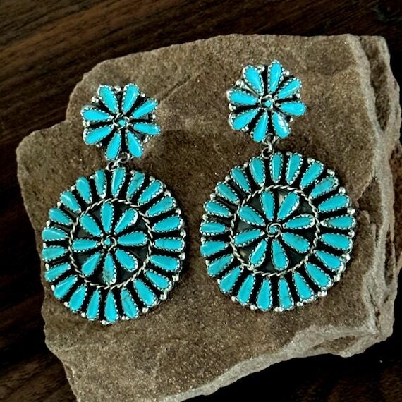 Large turquoise cluster dangle earrings, big ...