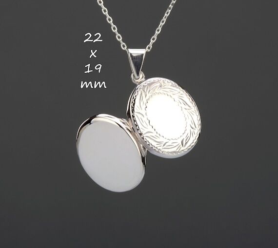 Engraved Sterling Silver Oval Locket Necklace...