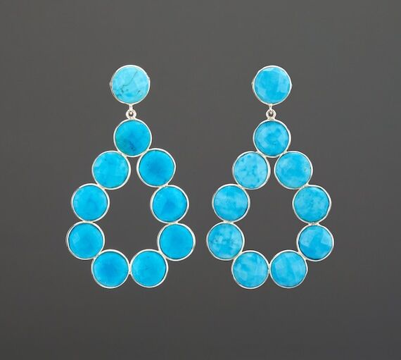Two tier large turquoise hoop earring,large t...