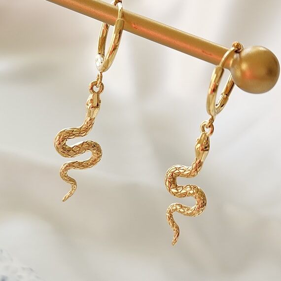 18K Gold Filled Snake Earrings: Stainless Ste...