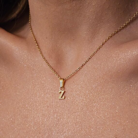 18K Gold Filled Personalized Tiny Letter Neck...