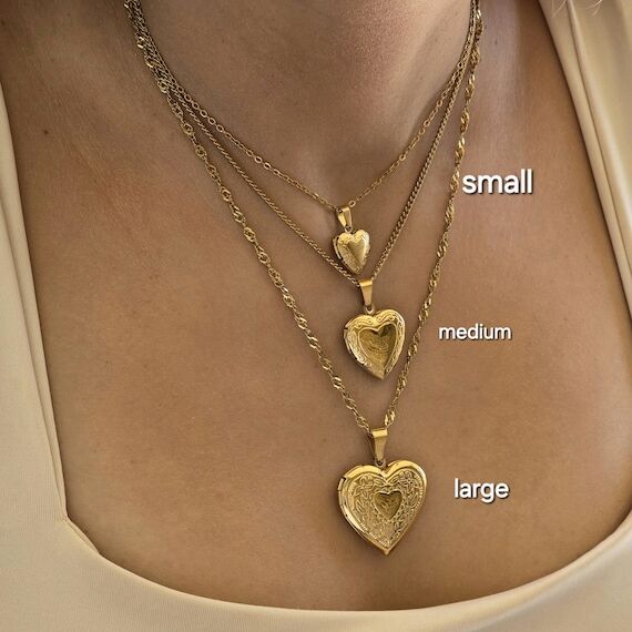 Gold Heart Locket Necklace: Stainless Steel P...