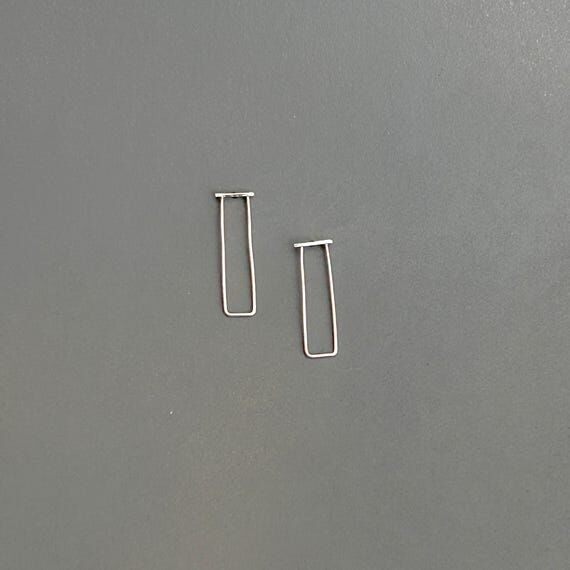 Sterling Silver Rectangle Stud Earrings: Hand...