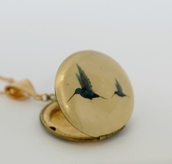 Vintage Locket Necklace • Hummingbird • ...