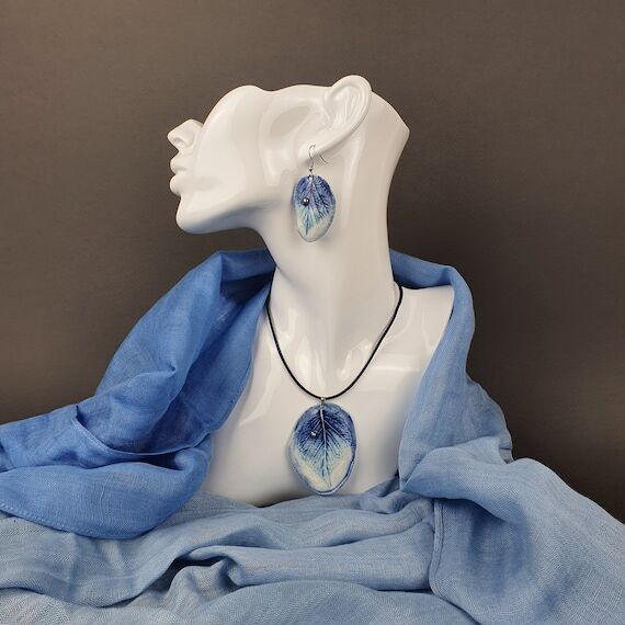 Teardrop On Blue Leaf Jewelry Set • Ceramic...