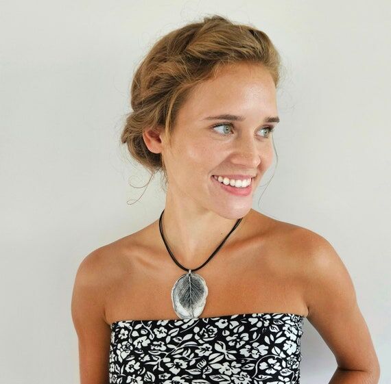 Black Leaf Treasures Pendant • Ceramic Jewe...