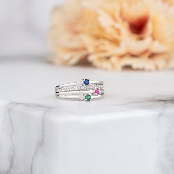 Selectable 2 3 Birthstones Ring, Row Personal...
