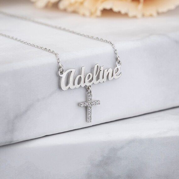Name with Cross Necklace, Personalized Gift, ...