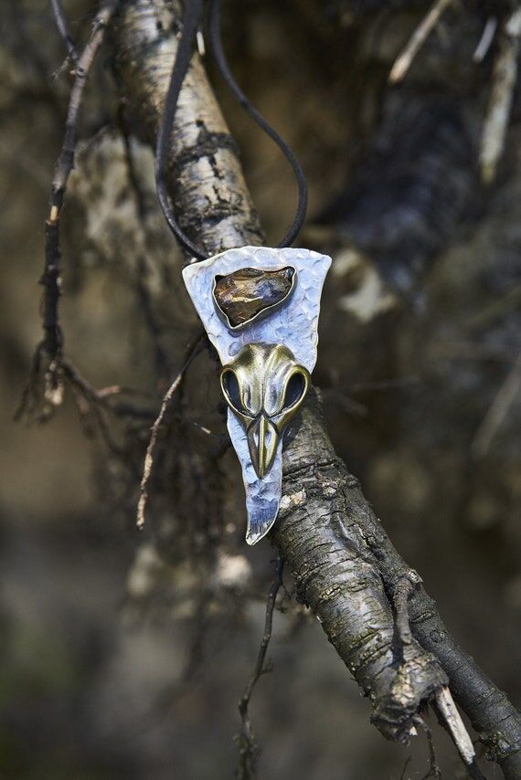 Raven Skull Necklace | Gothic Pendant | Handm...
