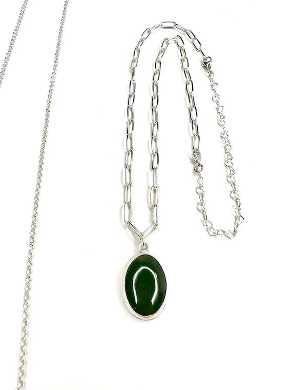 jade and sterling silver necklace handmade an...