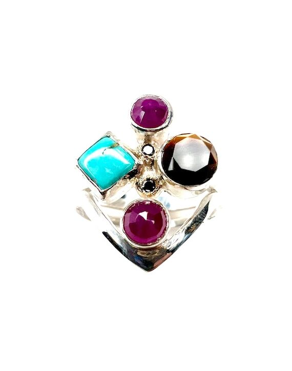 handmade gemmy stacking ring set turquoise ti...