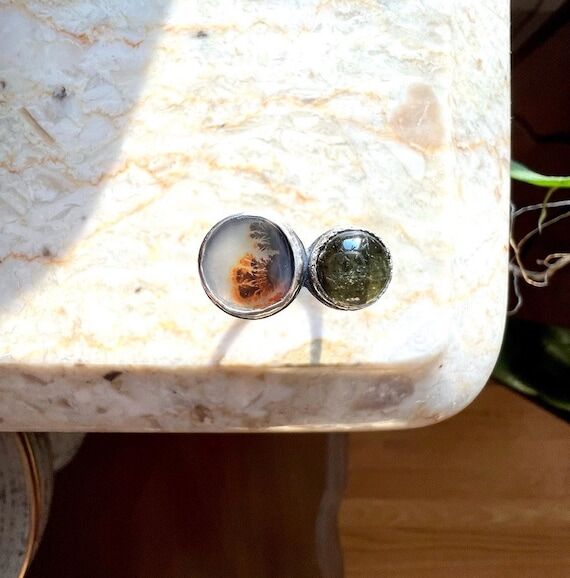 Dendritic Agate & Tourmaline Sterling Silver ...