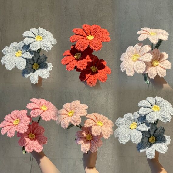 3pc Crochet Flowers Mixed Cute Bouquet, Handm...