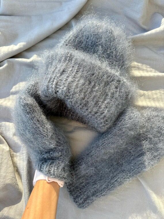 Chunky Mohair Beanie: Handmade Fluffy Knit Wo...
