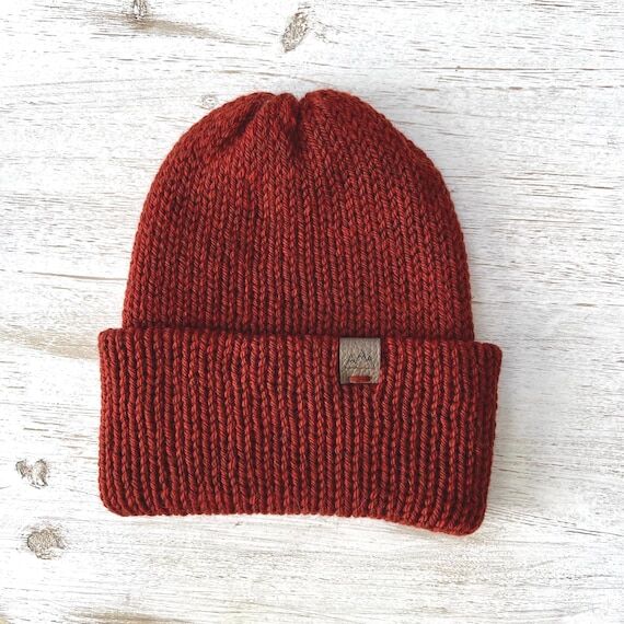 Burnt Orange Wool Knitted Beanie - Double Lay...