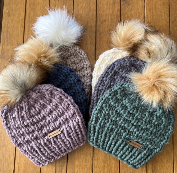 Merino Wool Chunky Knit Beanie with Faux Fur ...
