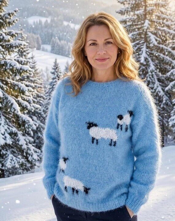 Hand Knitted Sheep Sweater in Long Haired Moh...