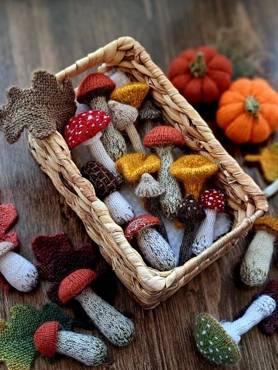 Mushroom Knitting Pattern Set of 10, Forest M...