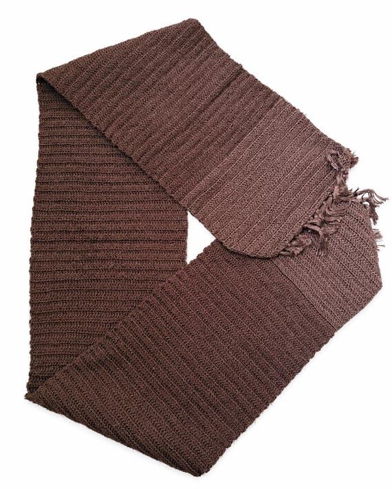 Stitch-by-Stitch Handmade Brown Crochet Scarf...