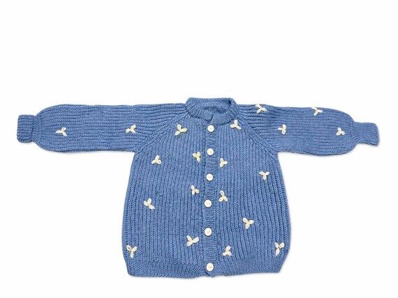 Stitch-by-Stitch Handmade Blue Knit Cardigan,...