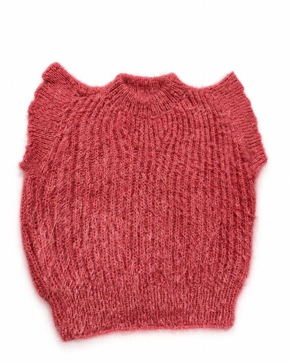Stitch-by-Stitch Handmade Coral Fuzzy Knit Sw...