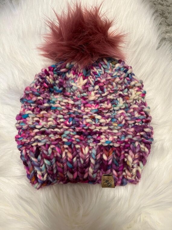 Handmade Merino Wool Knit Beanie: textured kn...