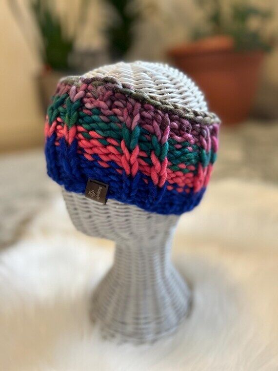 Hand Knit Wool Ear Warmer: Chunky Colorful He...