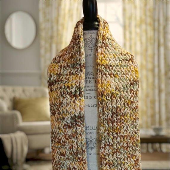 Handmade Chunky Knit Scarf - Wool Blend - Co...