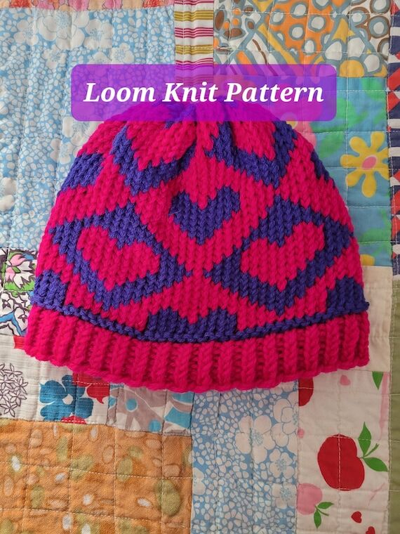 Argyle Plaid Heart Hat - Loom Knit Pattern - ...