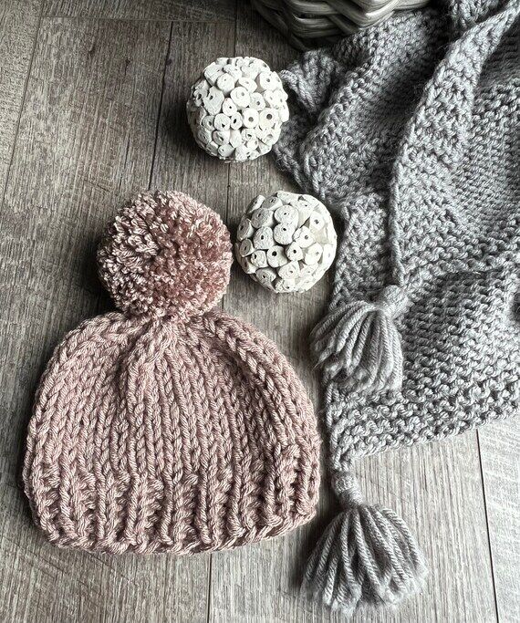 Handmade Knitted Pompom Beanie: Baby & Adult ...