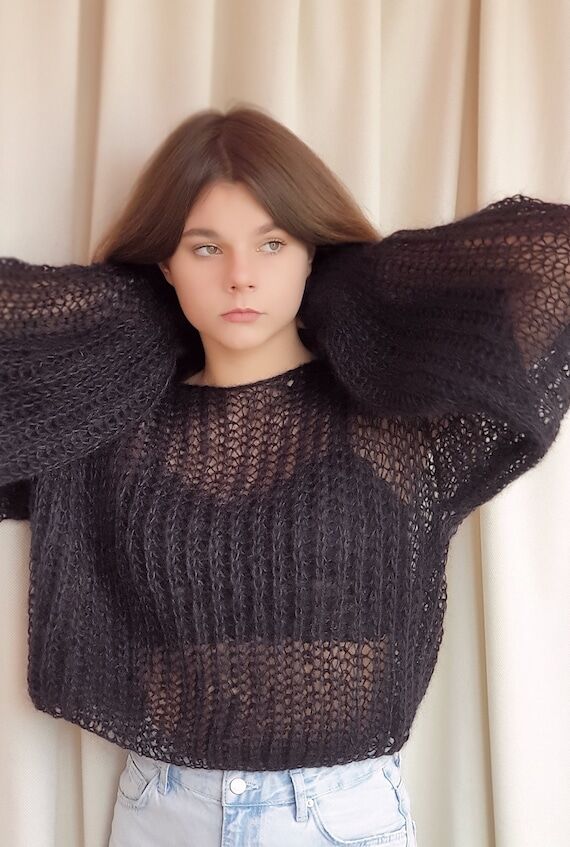 Knit sweater women black...
