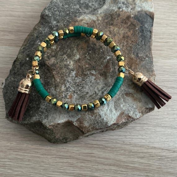 Green Clay Heishi Bead Memory Bracelet...
