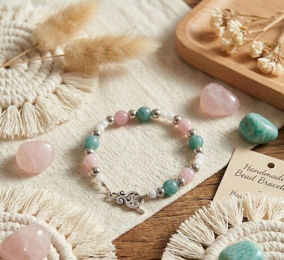 Pastel Kunzite & Aquamarine Silver Toggle Bra...
