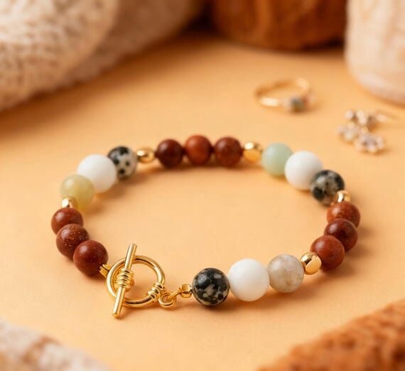 Earth Tone Mixed Gemstone Bracelet with Gold ...