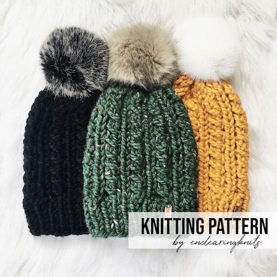 Knitting Hat Pattern Knit Cable Tuque - Slouc...