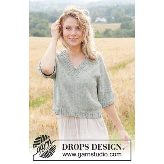 Handknit Cotton V-Neck Sweater: Short Sleeve ...