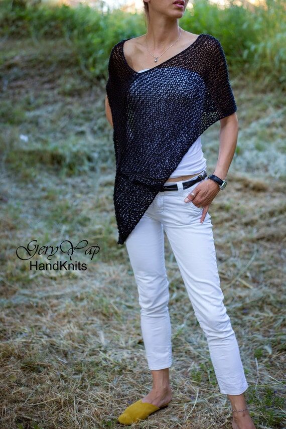 Hand Knit Cotton Poncho - Lightweight Summer ...