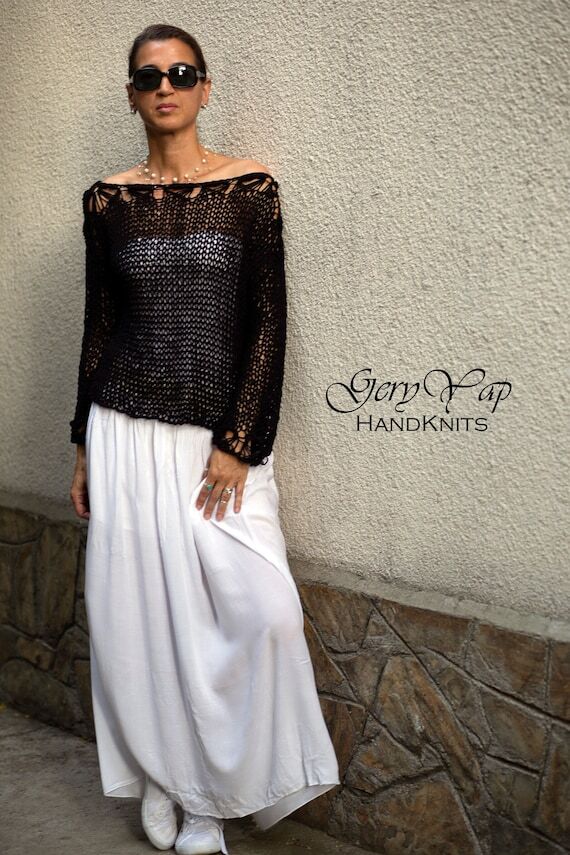 Cotton sweater for women - Hand knit summer b...
