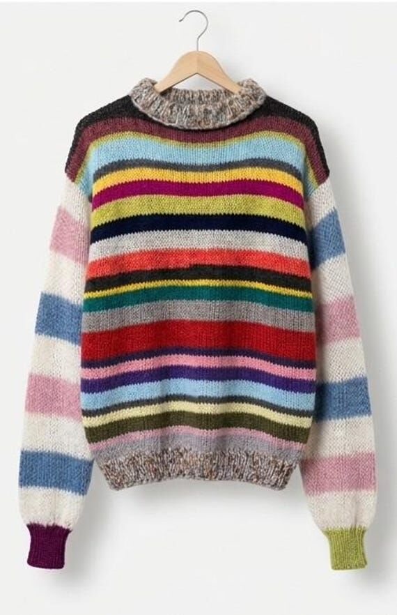 Hand Knit Striped Mohair Sweater, One of a Ki...