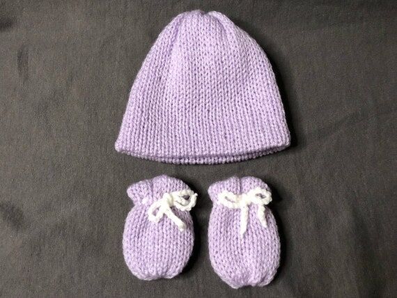 Handmade Knit Baby Hat and No-Scratch Mittens...