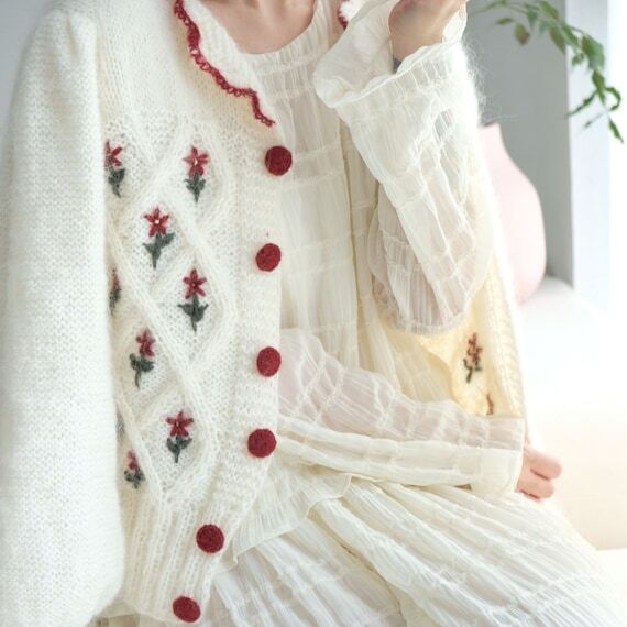 Lapel Collar Elegant French Handmade Sweater ...