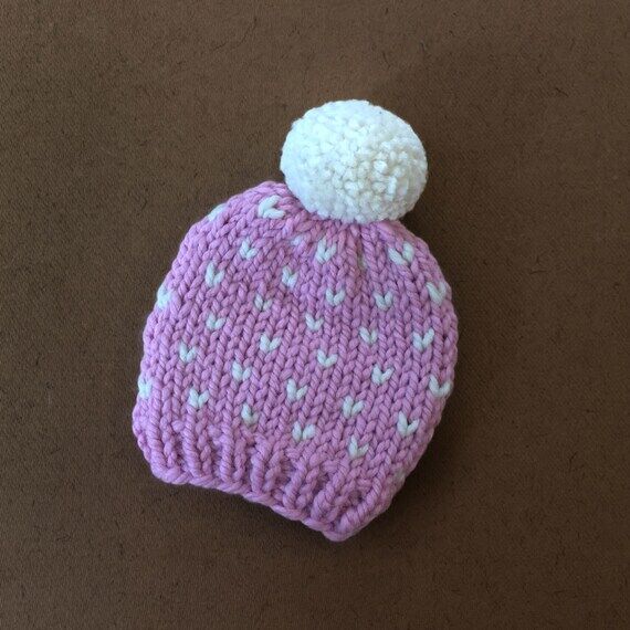 Chunky Toddler Knit Hat with Pom Pom, Pink Po...