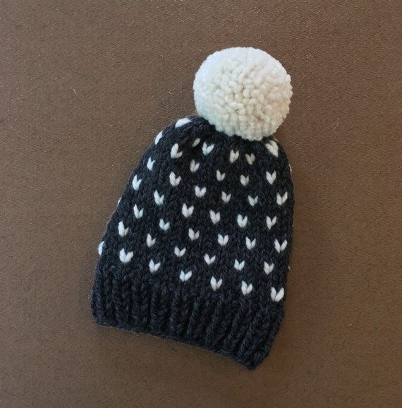 Chunky Knit Hat with Pom Pom, Polka Dot Knit ...