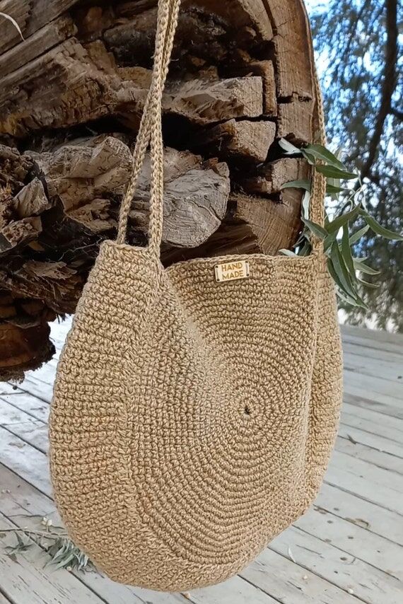 Crochet jute bag circle bag round bag Vegan b...