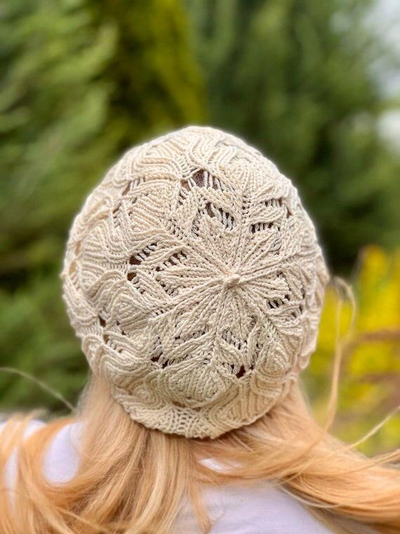 Off white Lace Cotton Ladies Beret, Knit Summ...