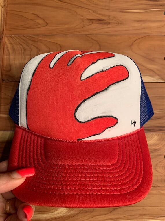 Custom Red Hand Awareness Trucker Hat~Hand~Pa...