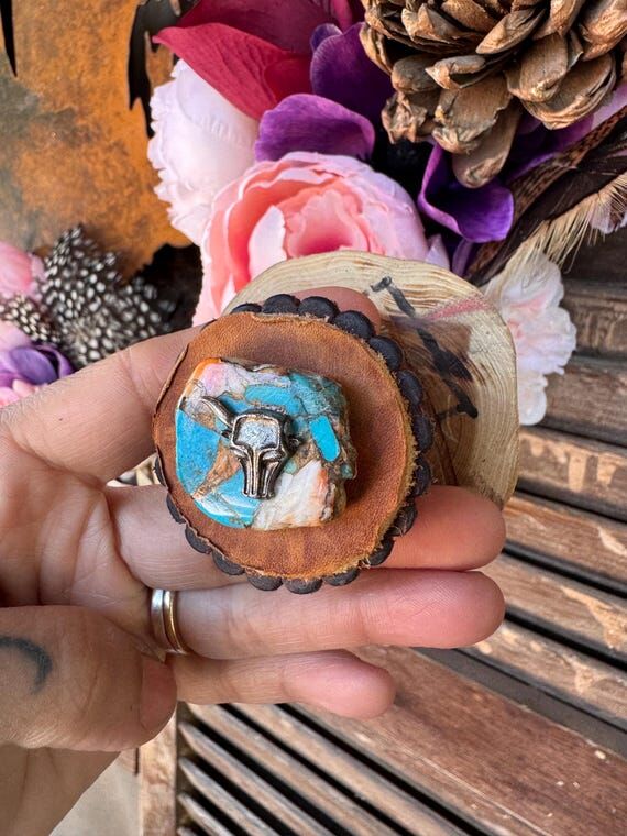 One Horned Cow Western Phone Grip~Turquoise &...