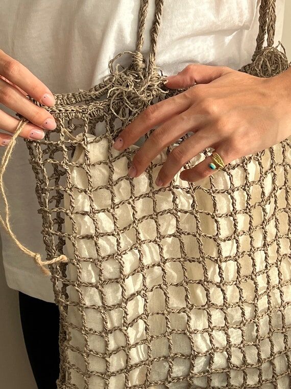 Crochet Raffia Market Bag: Stylish Shoulder T...